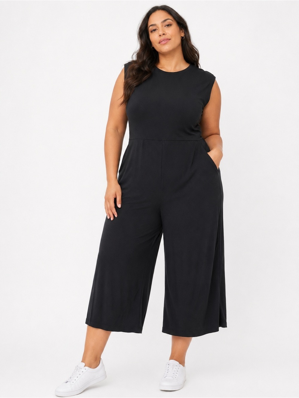 Eileen Fisher Black Sleeveless Wide-Leg Knit Jumpsuit